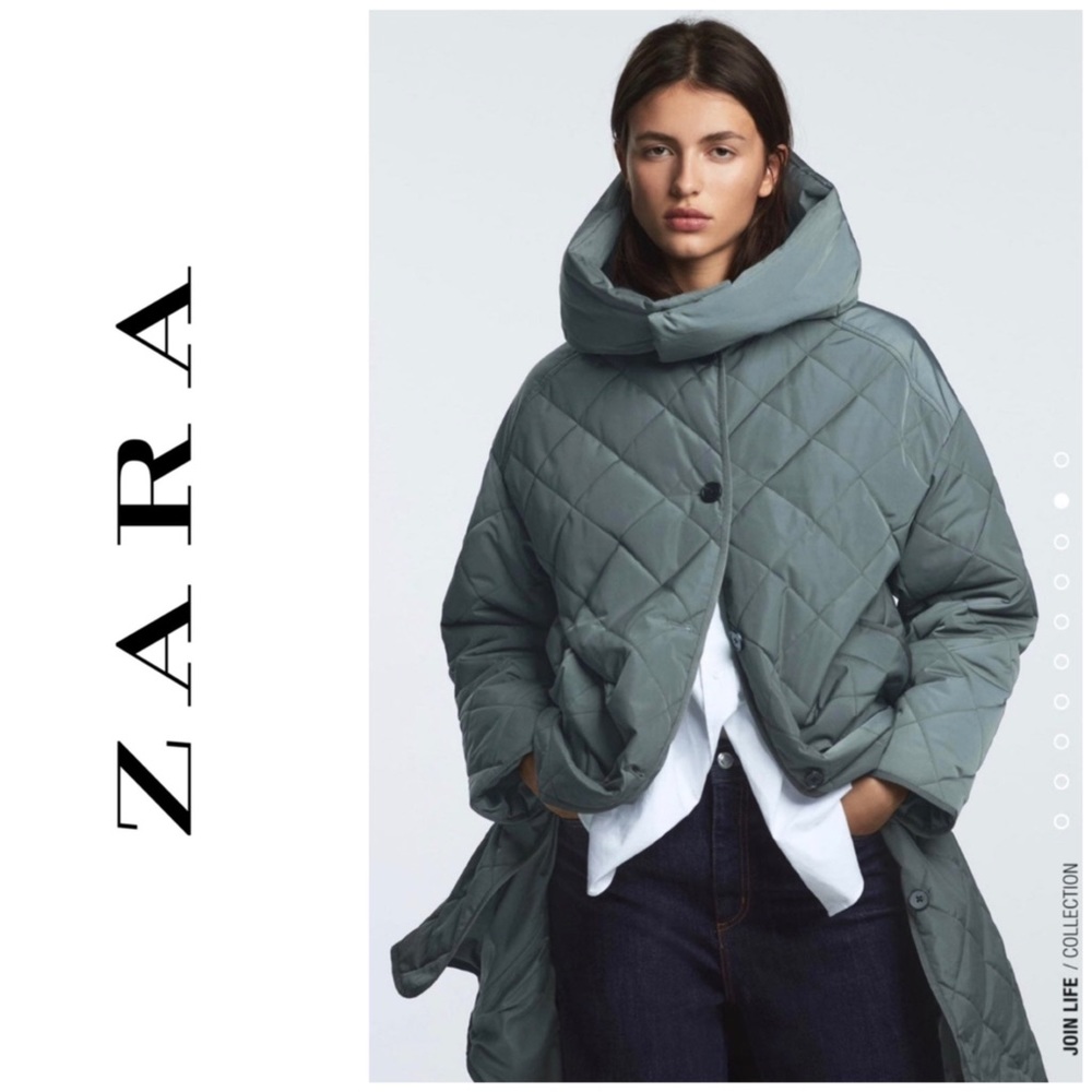 Zara Water Repellent Long Padded Coat, M